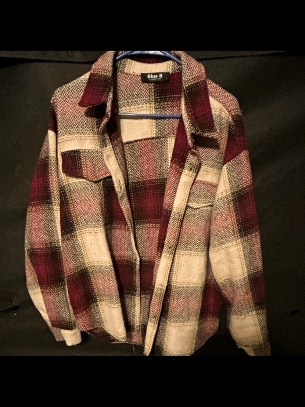Blue B Men's Burgundy and Cream Plaid Shirt Jacket